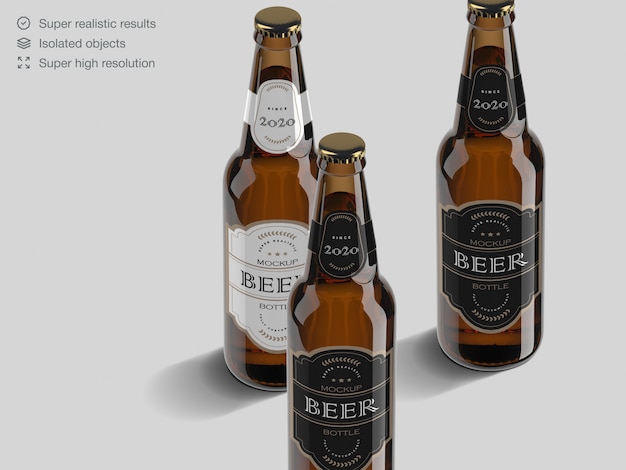 Realistyczny Szablon Makiety Etykiety Butelki Piwa Z Wysokim Kątem