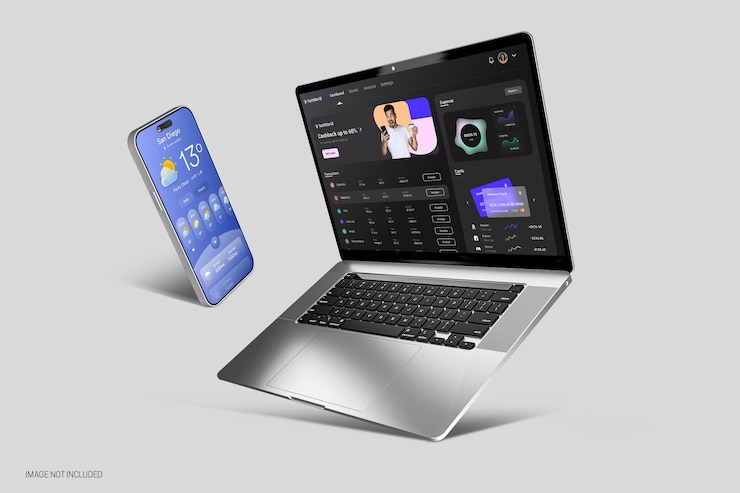 PSD realistyczny szablon mockupu ekranu laptopa w 3d z edytowalnym tłem