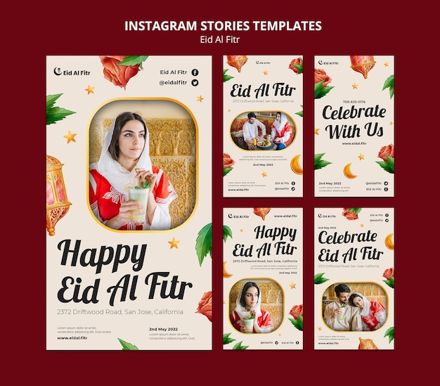 Realistyczny Szablon Projektu Historii Eid Al-fitr Na Instagramie