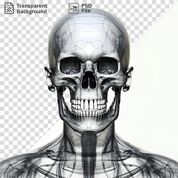 PSD realistyczny zdjęcie radiologiczne promieniowanie rentgenowskie ludzkiej czaszki z dużym uchem i czarną czaszką
