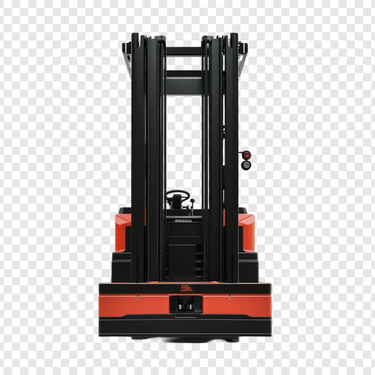 PSD rear view of a modern red and black forklift truck industrial vehicle warehouse equipment logistics machinery transportation
