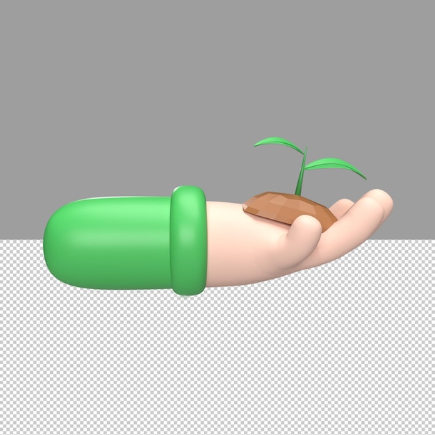 PSD ręce i małe rośliny 3d ikona i symbol koncepcja renderowania obiektu