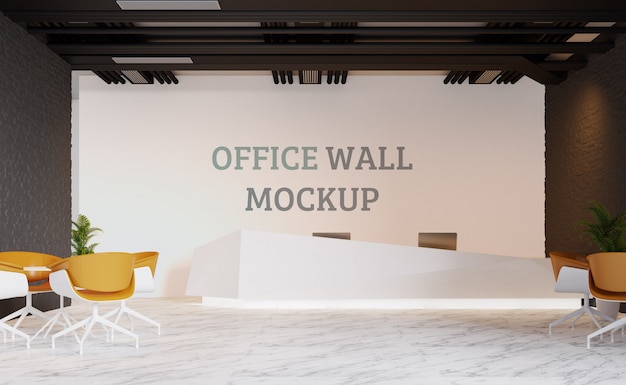 Area reception progettata in stile industriale. mockup da parete