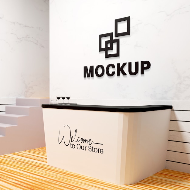 Reception desk and wall logo mockup