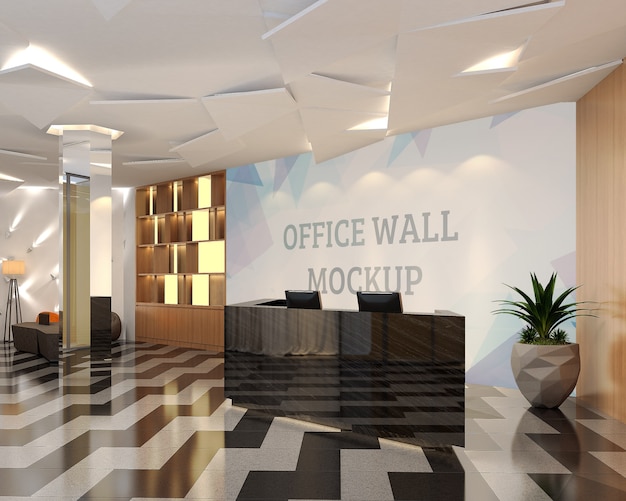 PSD reception made from dark stone wall mockup