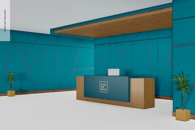 PSD reception room wall mockup, left view