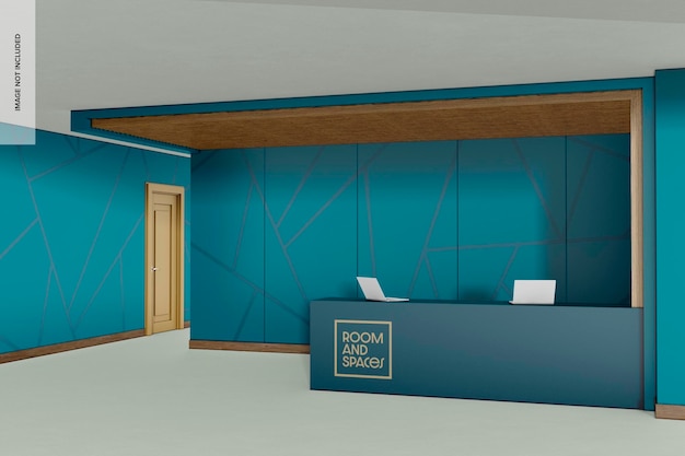 PSD reception room wall mockup, right view