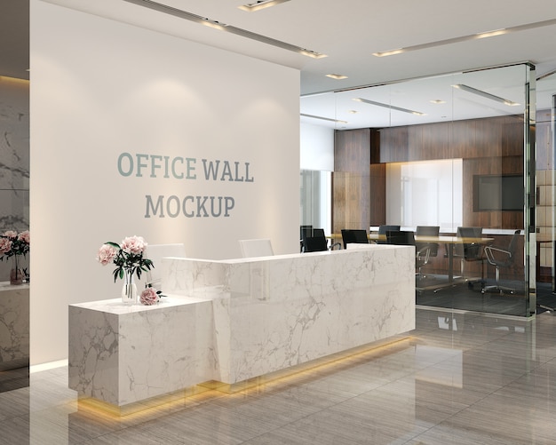 The reception space has a simple and modern style wall mockup