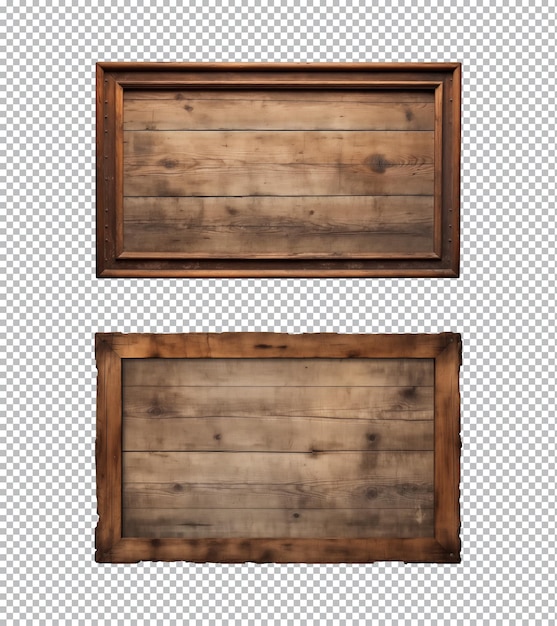PSD rechthoekig houten bordplaat plank frame geïsoleerd op een transparante achtergrond.
