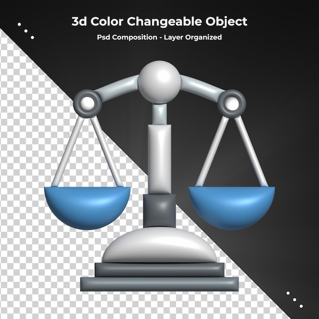 PSD rechtvaardigheid schalen wet gelijkheid evenwicht maatregel symbool geïsoleerd pictogram 3d-rendering