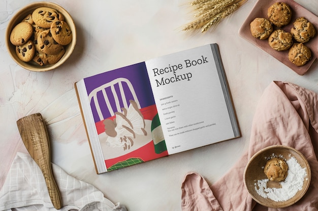 PSD recipe book in kitchen mockup