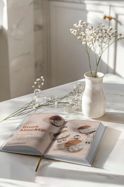 Recipe book in kitchen mockup