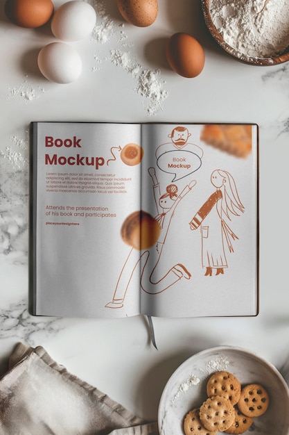 PSD recipe book in kitchen mockup