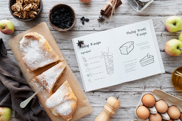 Recipe book mockup with beautiful still life