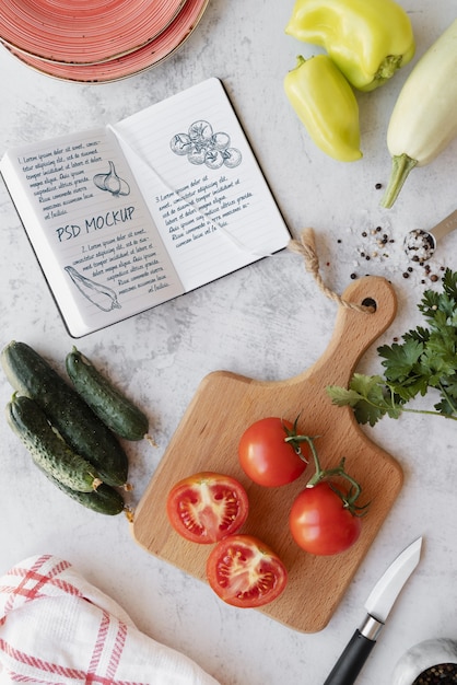 Recipe book still life flat lay