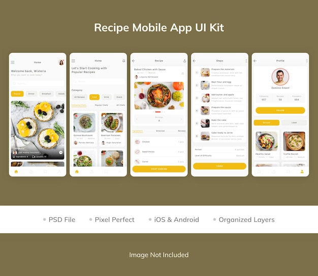 Kit per l'interfaccia utente dell'app mobile per ricette