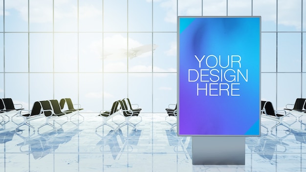 Reclame poster bij luchthaven lobby mock up