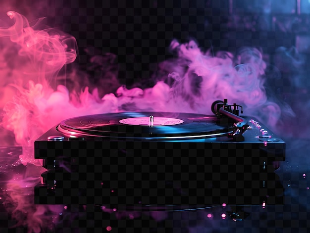 PSD a record player with purple smoke coming out of it