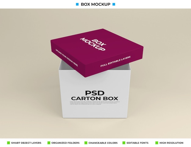 Mockup di scatola rettangolare per l'imballaggio del prodotto