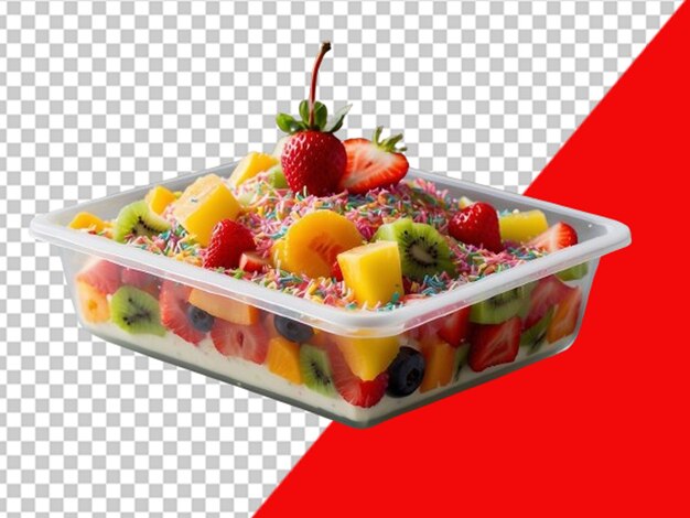 Scatola di plastica trasparente rettangolare piena di frutta