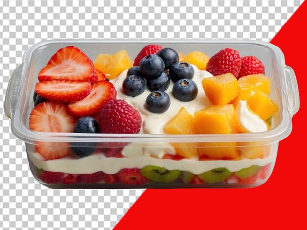 PSD scatola di plastica trasparente rettangolare piena di frutta