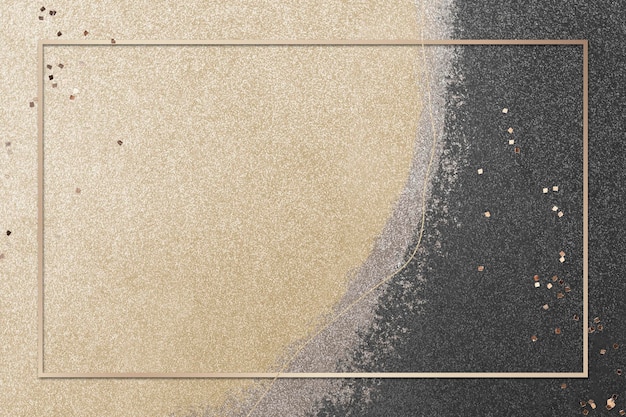 PSD rectangle gold frame on gold glitter background illustration