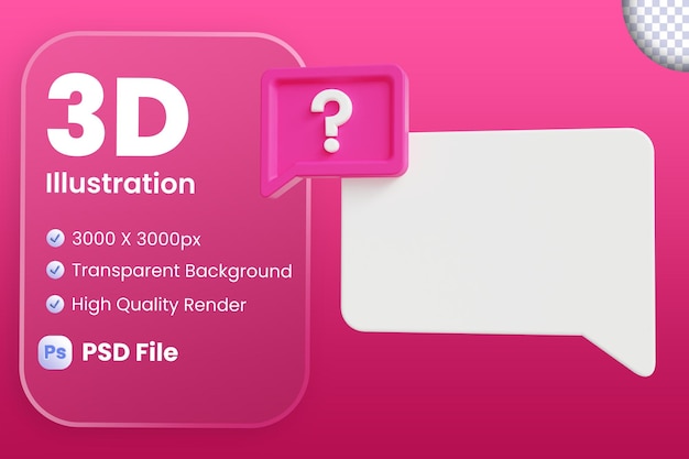 PSD 四角形の質問と回答の 3 d イラストレーション