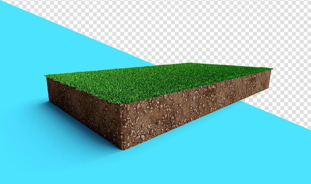 PSD rectangle soil ground cross section with earth land rectangle cutaway terrain floor 3d illustration