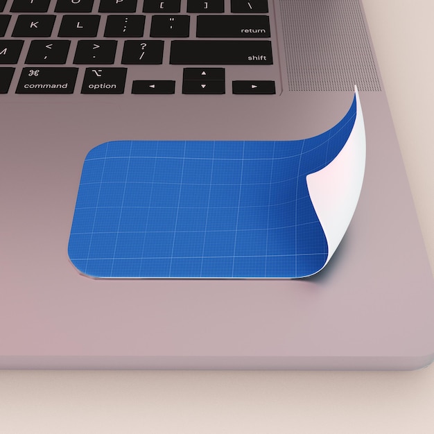 PSD rectangle sticker on laptop psd mockup with customizable design