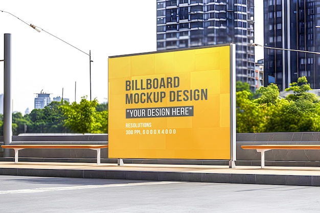 PSD rectangular advertising billboard mockup near the sidewalk in the city