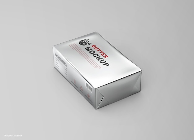 PSD rectangular aluminum foil butter block bar packaging mockup