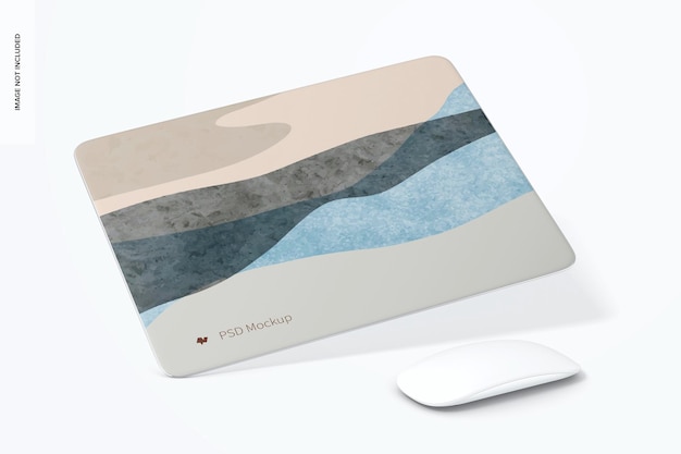 PSD rectangular aluminum mouse pad mockup, leaned