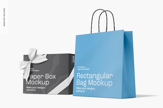 Rectangular bag with paper box mockup, left view