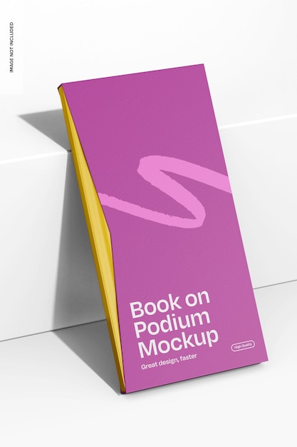 PSD rectangular book on podium mockup leaned