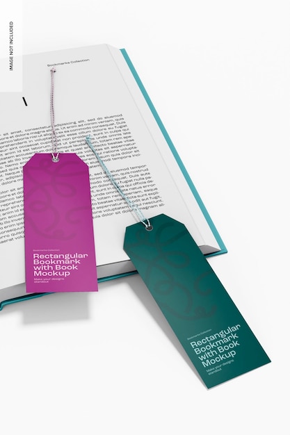 PSD rectangular bookmarks with book mockup perspective