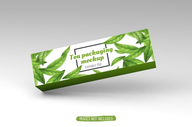 PSD rectangular box packaging template for tea products design mockup on clean background
