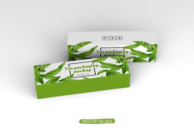 PSD rectangular box packaging template for tea products design mockup on clean background