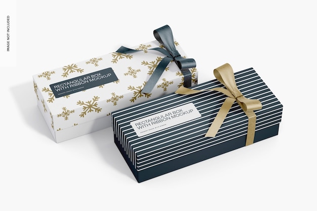 PSD rectangular boxes with ribbon mockup, left view