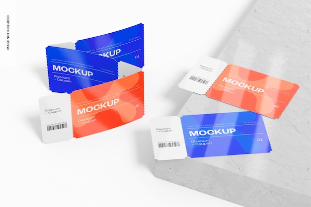 PSD rectangular discount coupons mockup