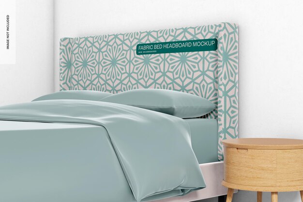 PSD rectangular fabric bed headboard mockup, right view