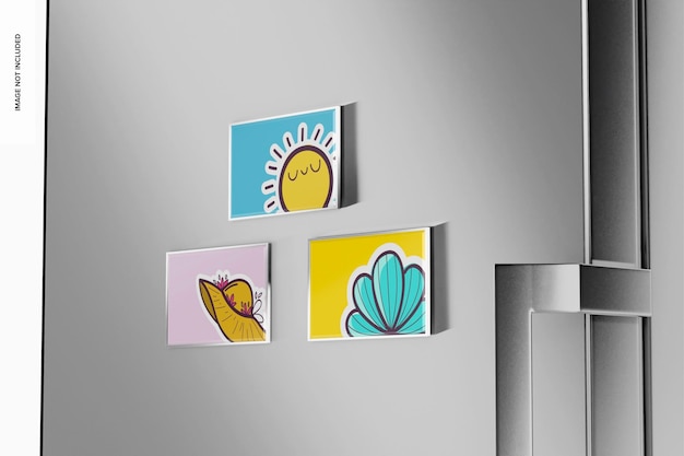 PSD rectangular fridge magnets mockup, right view