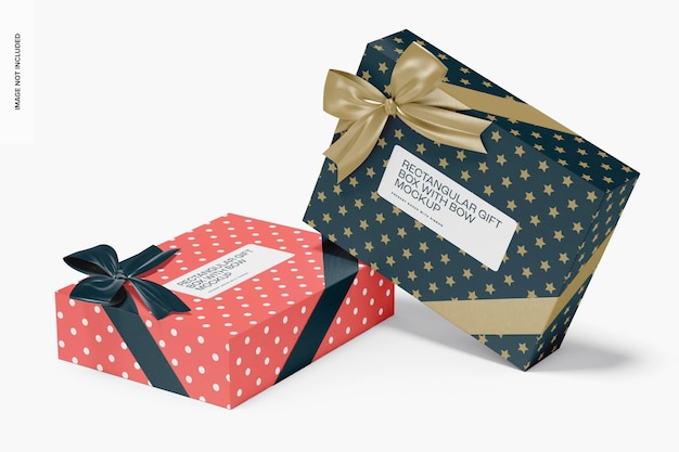 PSD rectangular gift boxes with bow mockup