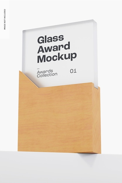 Rectangular glass award mockup, low angle view