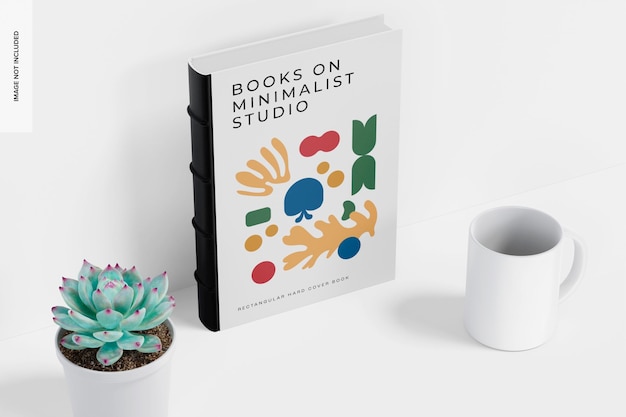 Mockup di libro rettangolare con copertina rigida, prospettiva