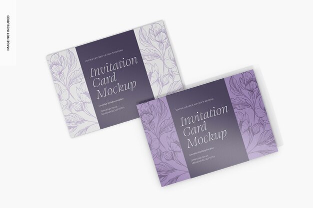 PSD rectangular invitation cards mockup, top view