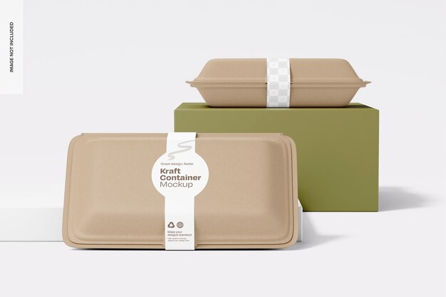 PSD rectangular kraft containers with label mockup front view