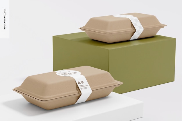 Rectangular Kraft Containers with Label Mockup Left View