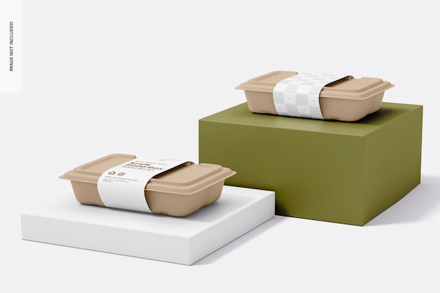 PSD Прямоугольные коробки с едой kraft mockup левый вид