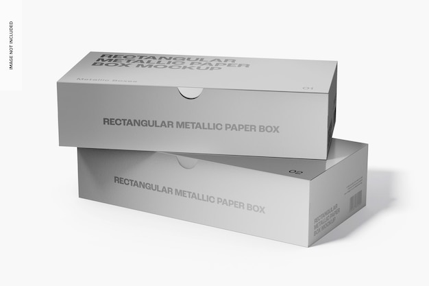 rectangular metallic paper boxes mockup, stacked
