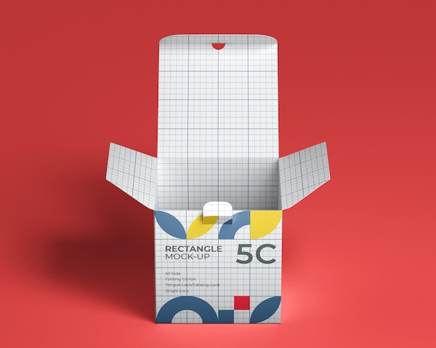 rectangular Package Box foldable carton catalog lock tongue lock thumb notch Mockups opened